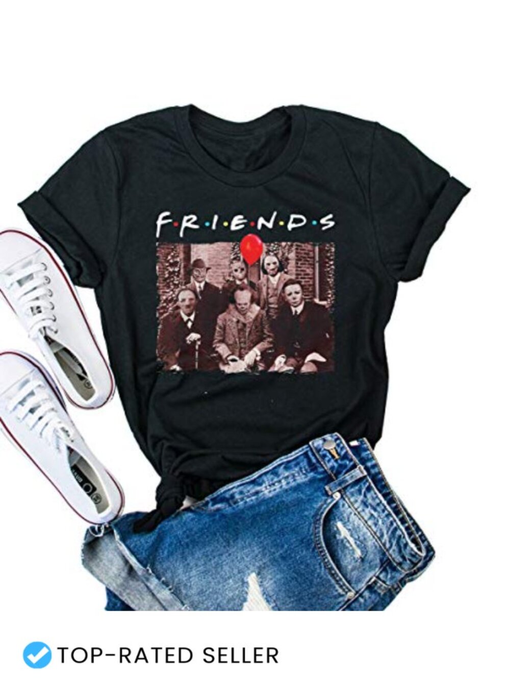 Horror Friends Halloween Graphic Tee, Funny Scary Short Sleeve T-Shirt